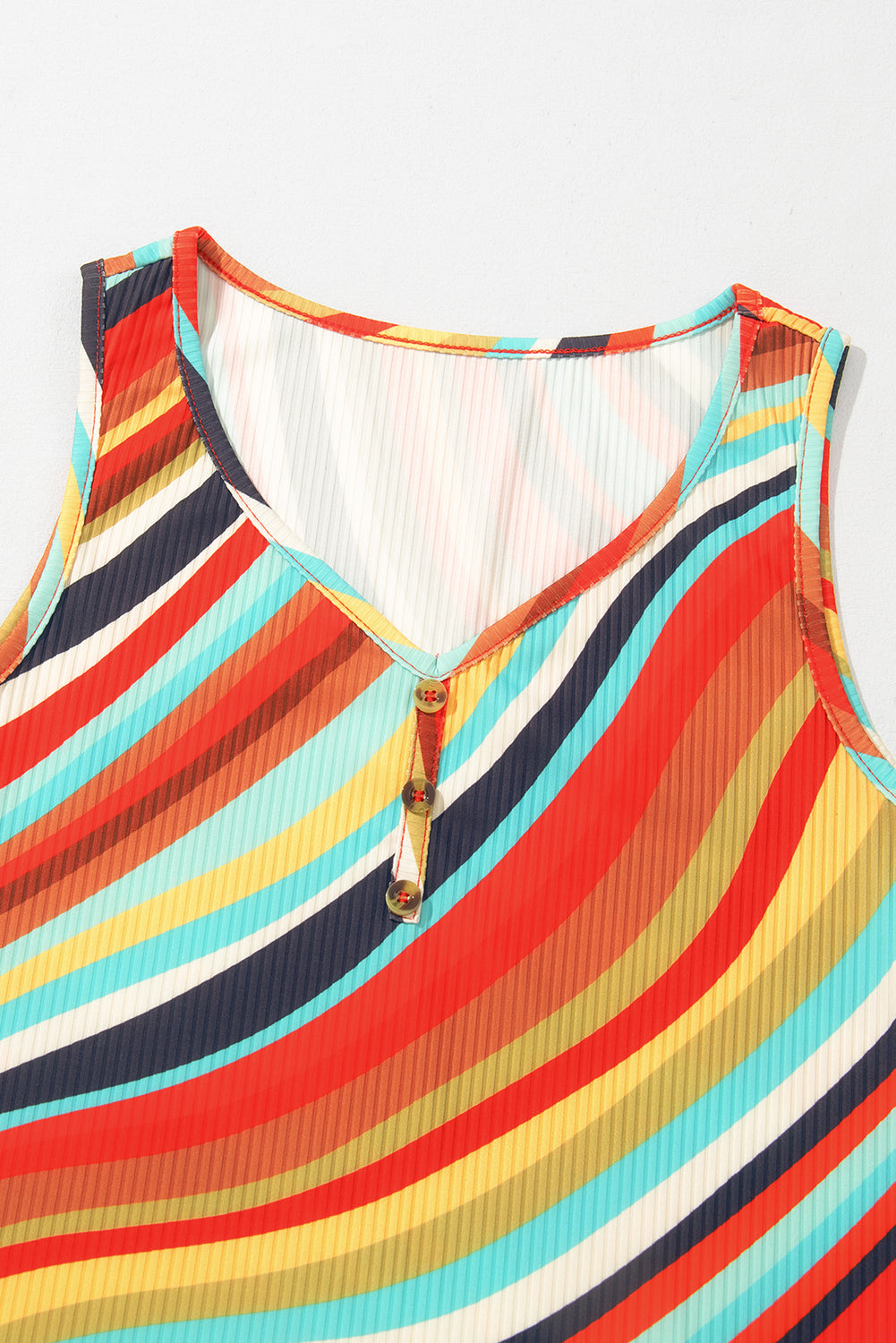 Multicolor Striped Print Henley Neck Tank Top