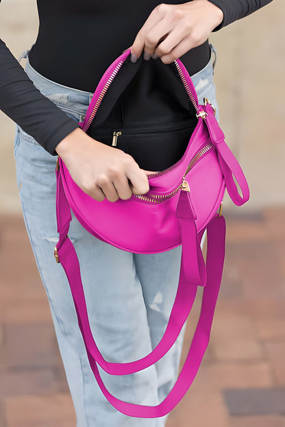 Black Wide Strap Zipper Crossbody Bag