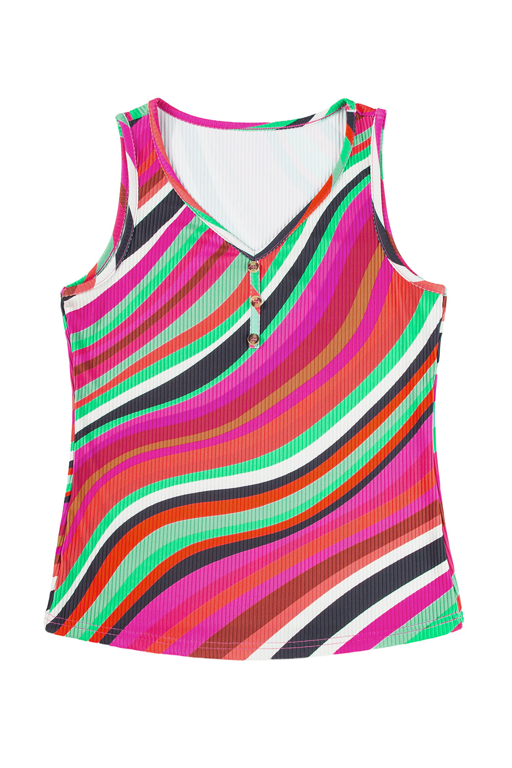 Multicolor Striped Print Henley Neck Tank Top