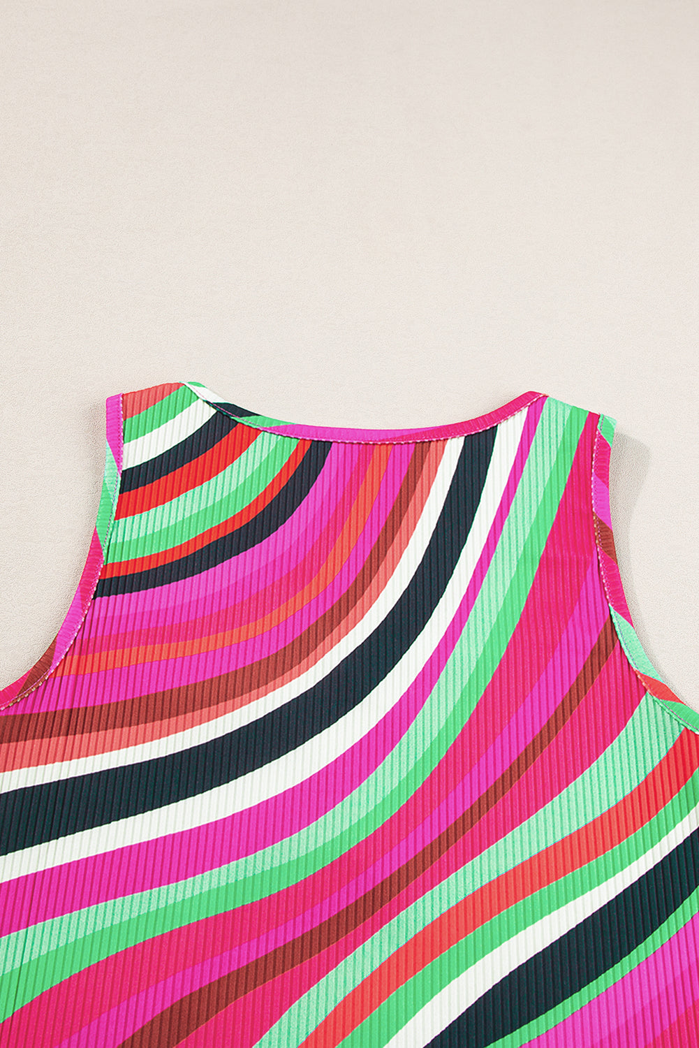 Multicolor Striped Print Henley Neck Tank Top