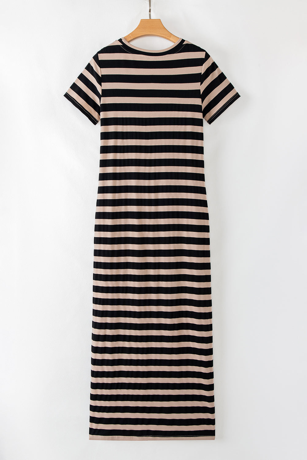 Black Striped Side Pockets T-shirt Maxi Dress