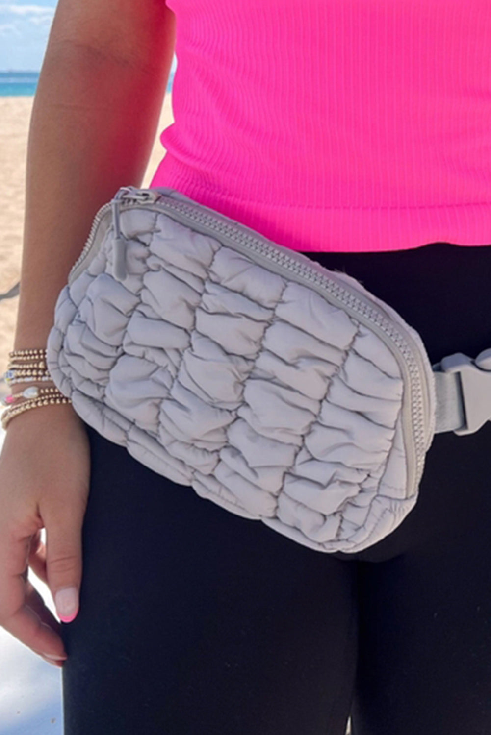 Gray Quilted Puffer Belt Bag Fanny Pack