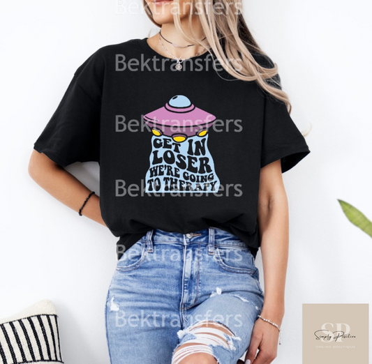 Get In Loser We're Going To Therapy on Comfort Colors Unisex T-Shirt Size Youth Large