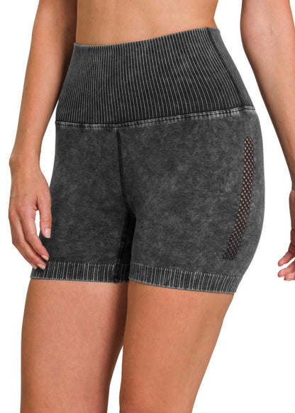 Stone Washed Seamless High Waisted Shorts