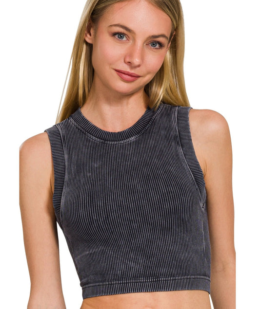 Stone Washed Ribbed Seamless Top W/ Bra Pads
