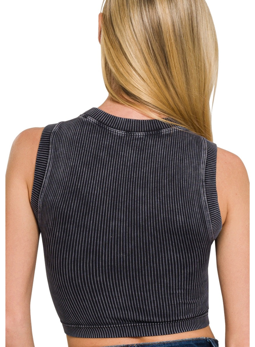 Stone Washed Ribbed Seamless Top W/ Bra Pads