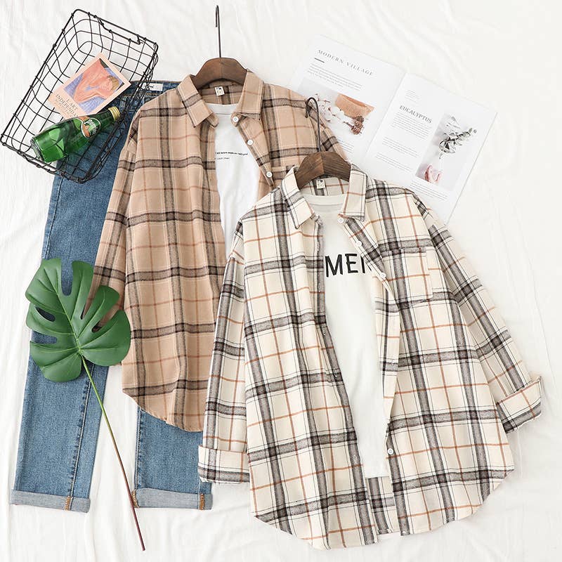 Brushed Plaid Shirt Jacket