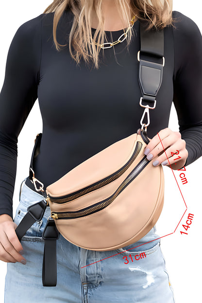 Black Wide Strap Zipper Crossbody Bag