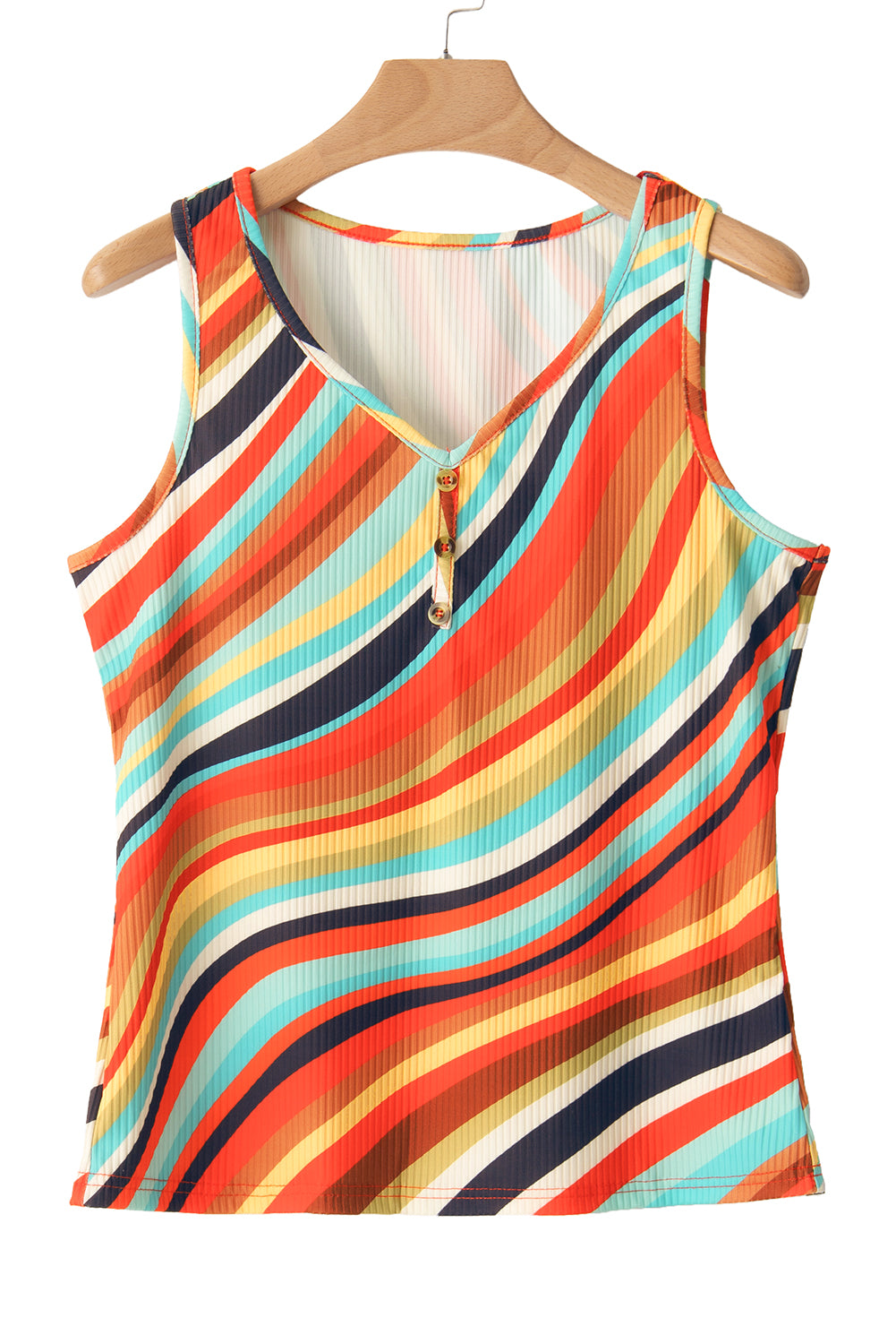 Multicolor Striped Print Henley Neck Tank Top