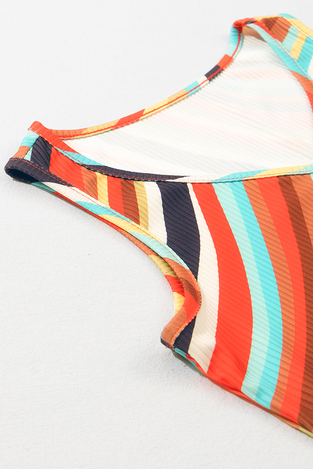 Multicolor Striped Print Henley Neck Tank Top