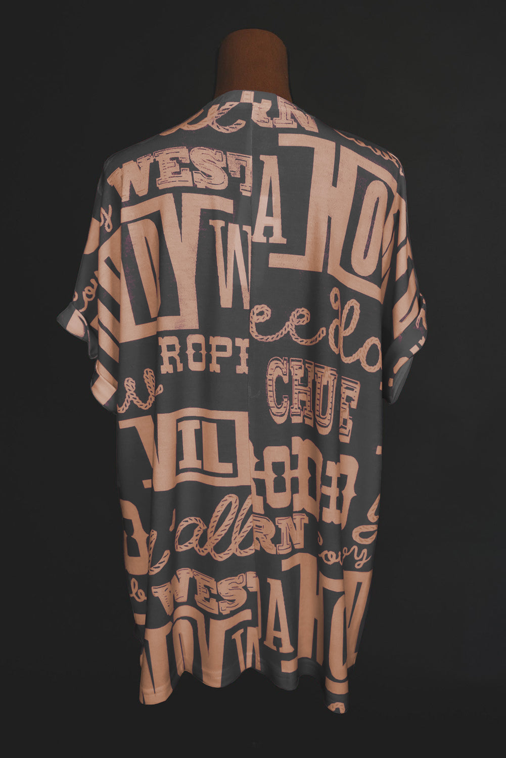Dark Grey Vintage Letter Print Graphic Loose Tee