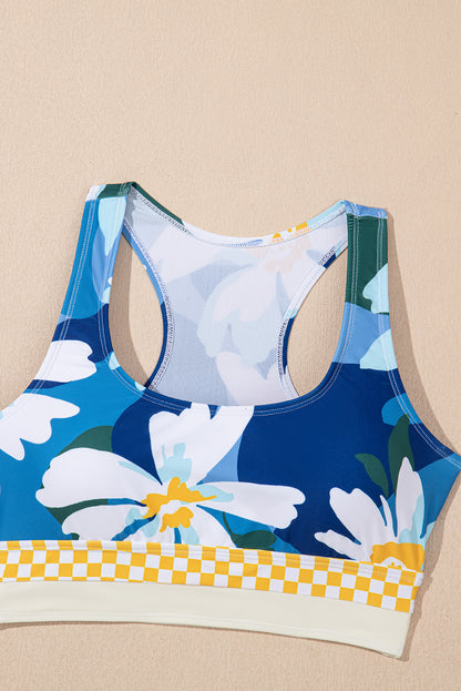 Green Floral Print Racerback High Waist Bikini Swimwear