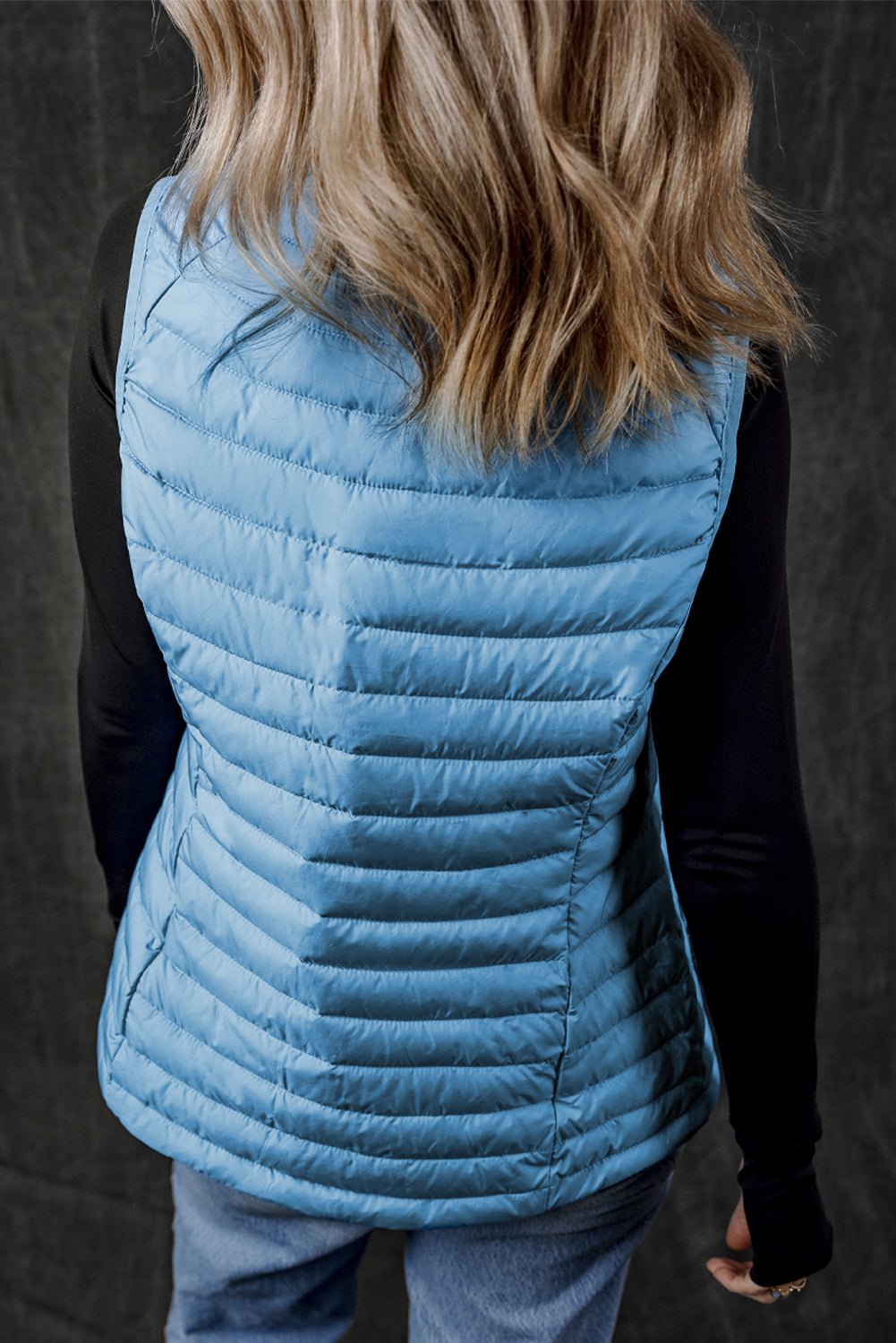 Silvery Plush Collared Quilted Zipped Puffer Vest