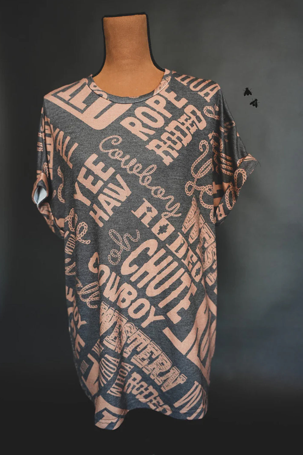 Dark Grey Vintage Letter Print Graphic Loose Tee