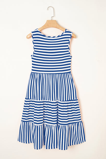 Rose Stripe U Neck Sleeveless Loose Fit Mini Dress