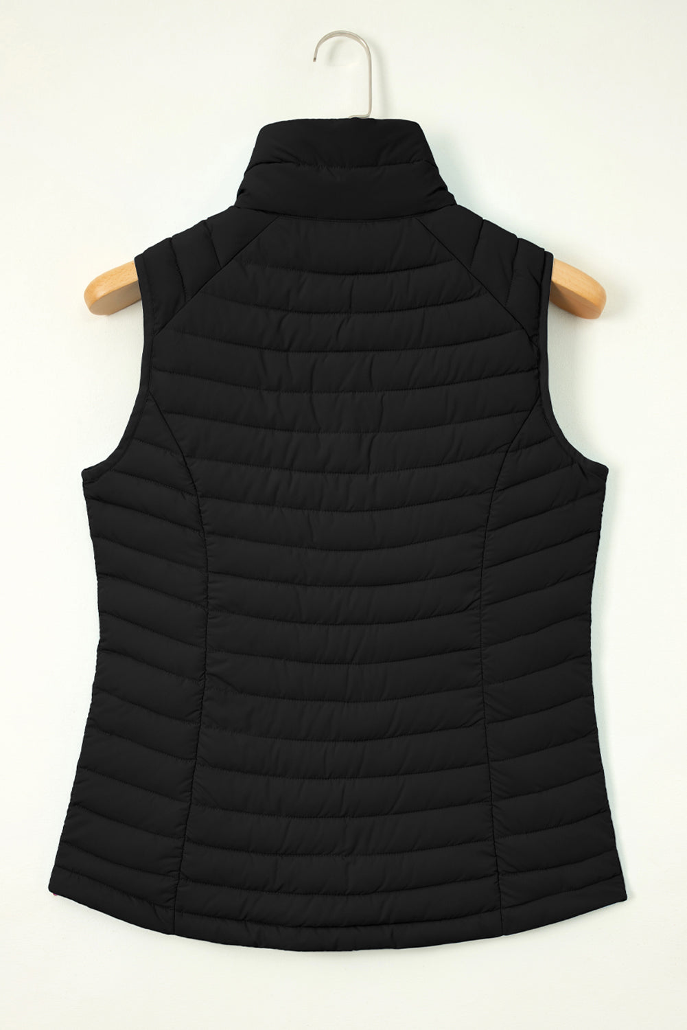 Silvery Plush Collared Quilted Zipped Puffer Vest