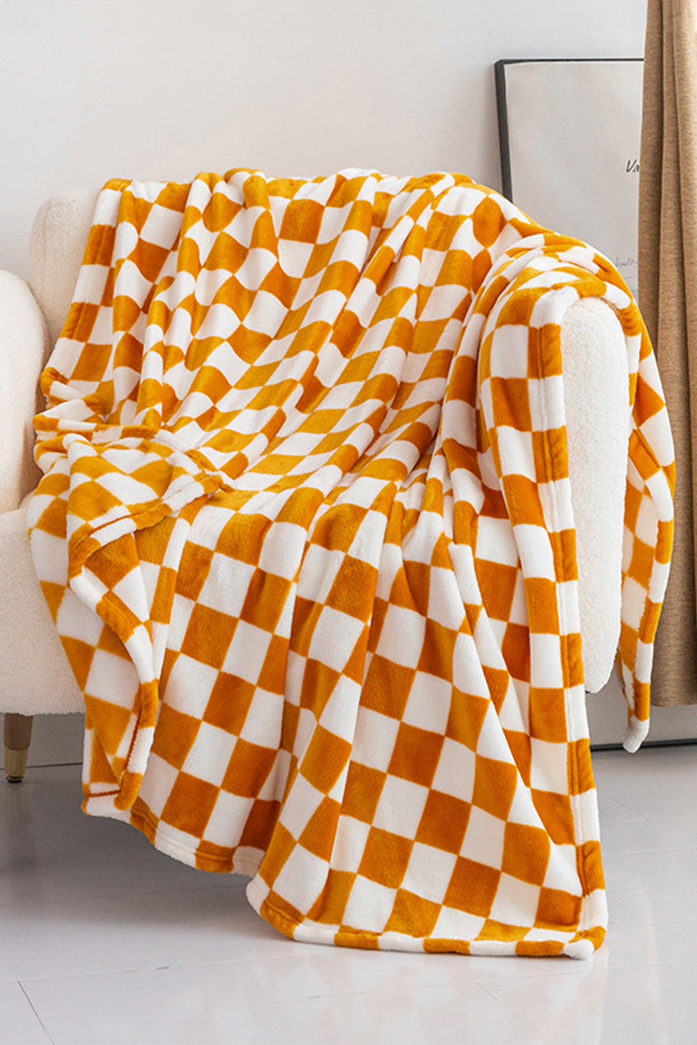 Yellow Checkerboard Printed Soft Throw Blanket