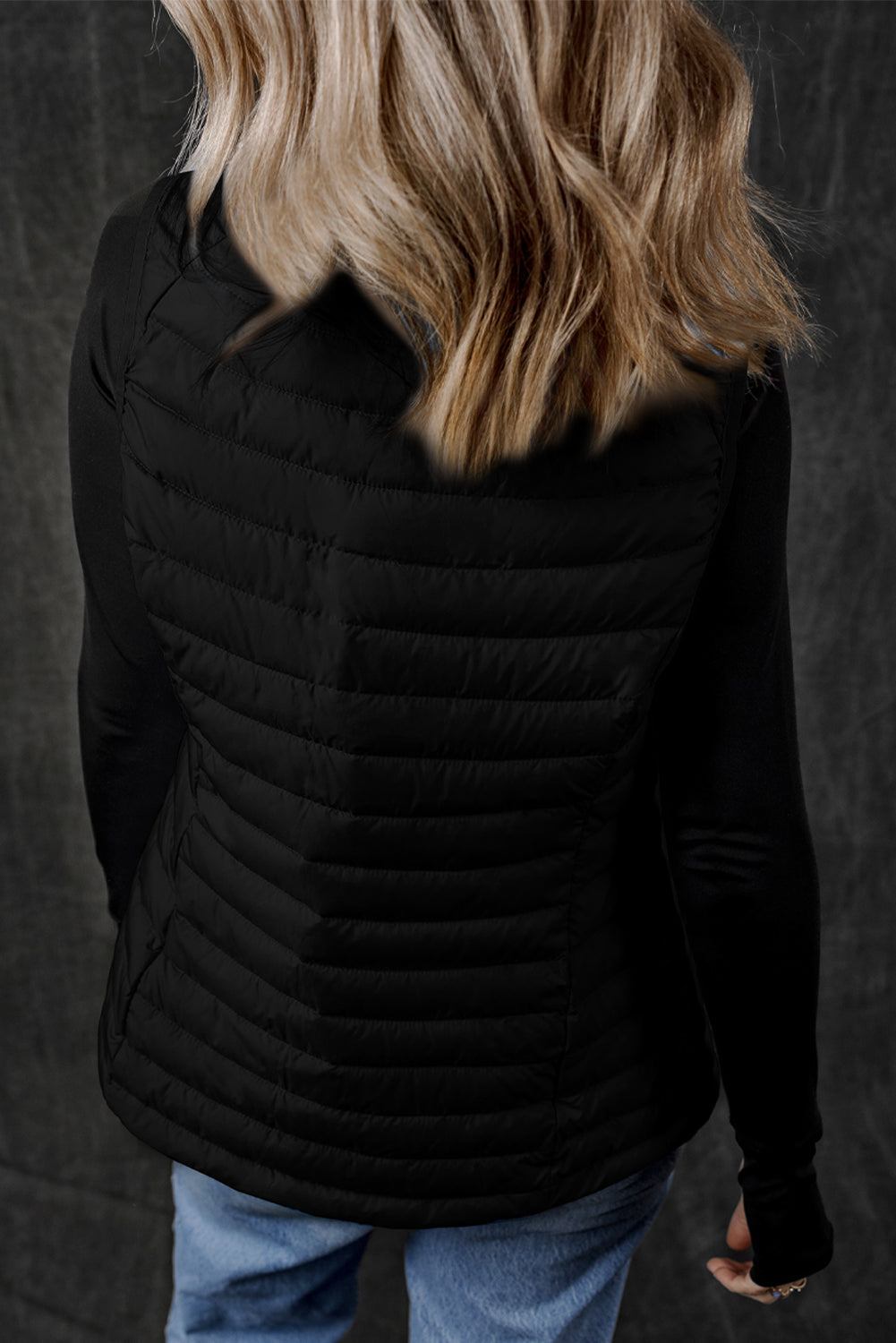 Silvery Plush Collared Quilted Zipped Puffer Vest