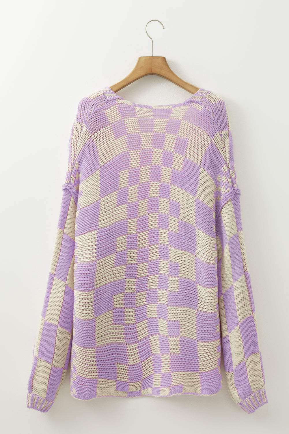 Dark Grey Colorblock Checked Loose Fit Open Front Knitted Cardigan