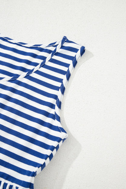 Rose Stripe U Neck Sleeveless Loose Fit Mini Dress
