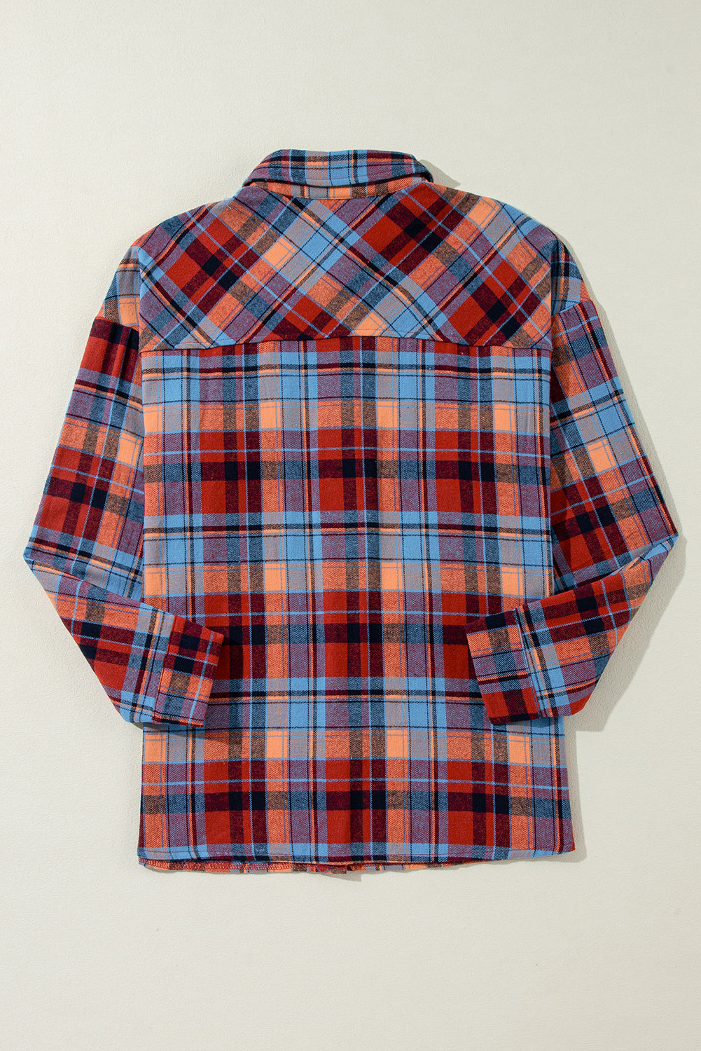 Red Plus Size Plaid Print Buttoned Shirt