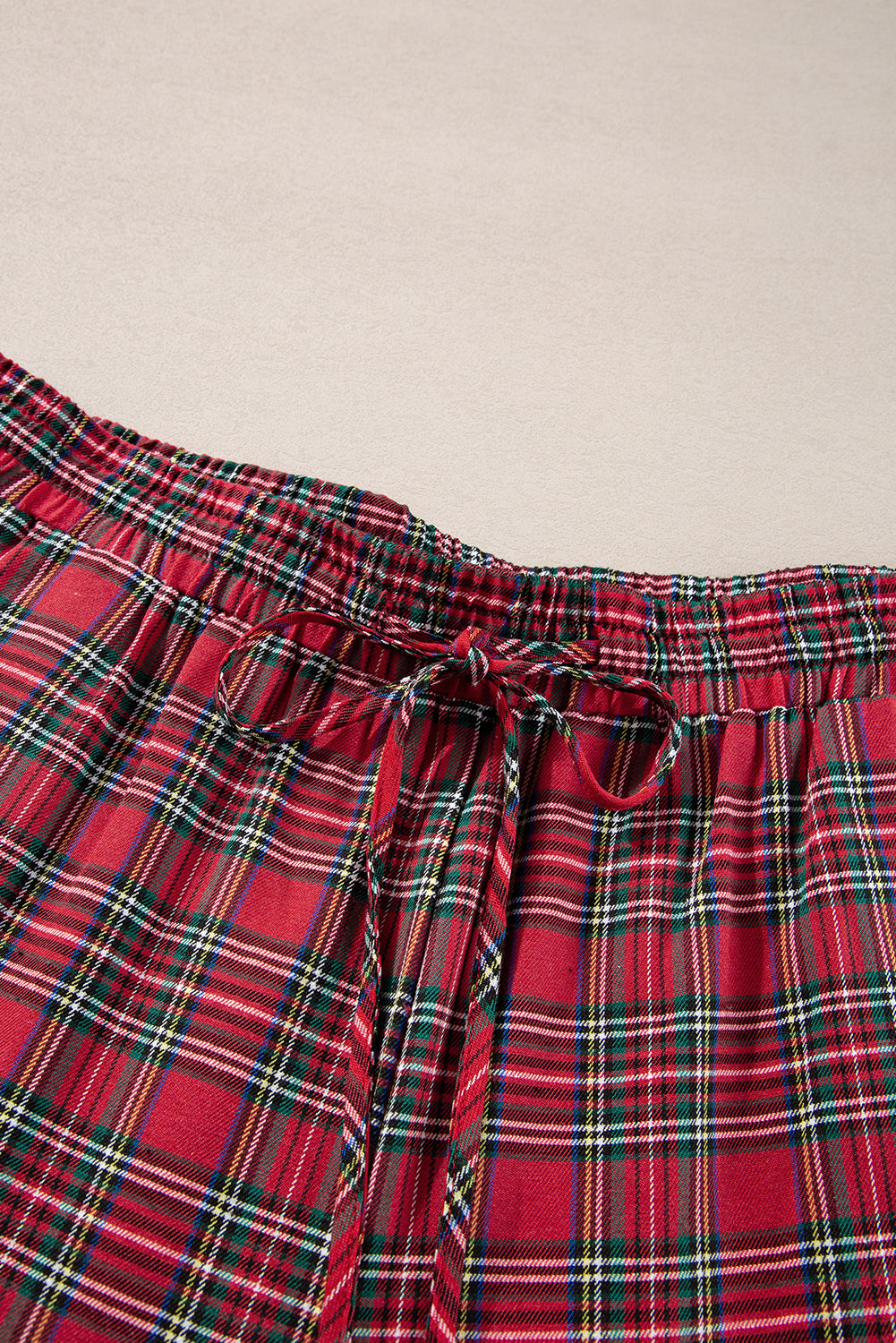 Red Plaid Print Shirt and Drawstring Pants Plus Size Pajama Set