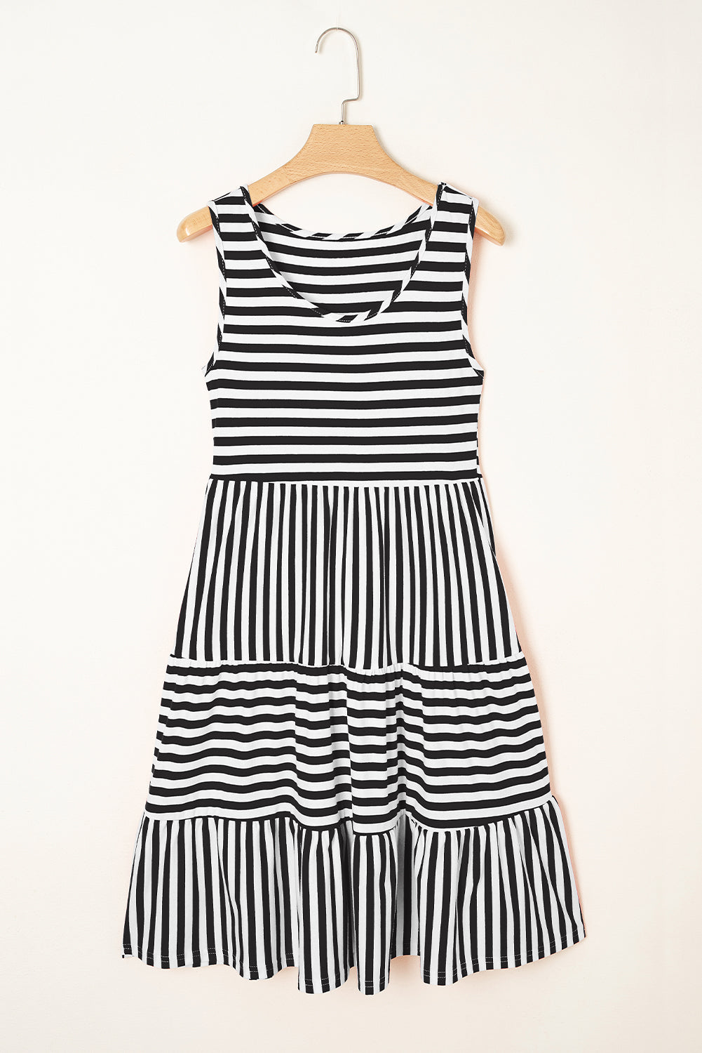 Rose Stripe U Neck Sleeveless Loose Fit Mini Dress