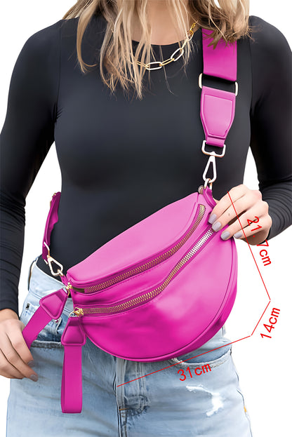 Black Wide Strap Zipper Crossbody Bag