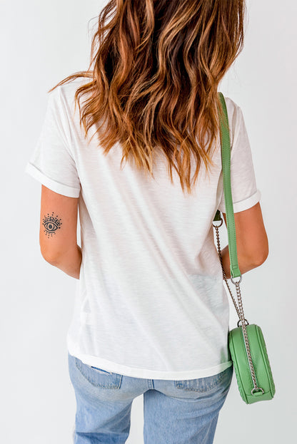 White Sunflower Boots Cotton Blend Graphic Tee