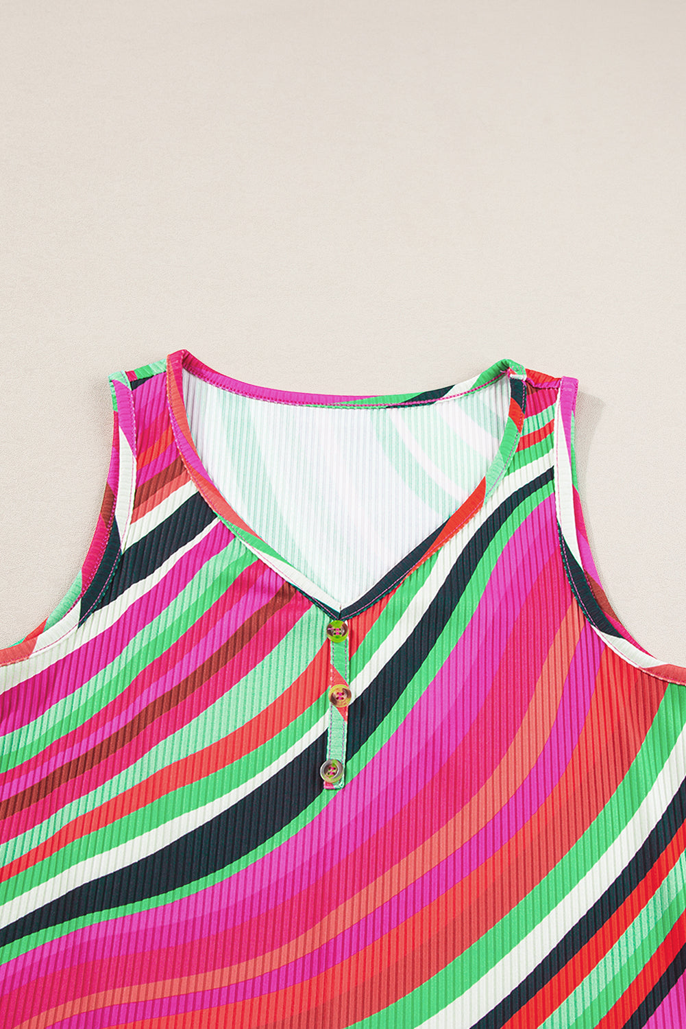 Multicolor Striped Print Henley Neck Tank Top