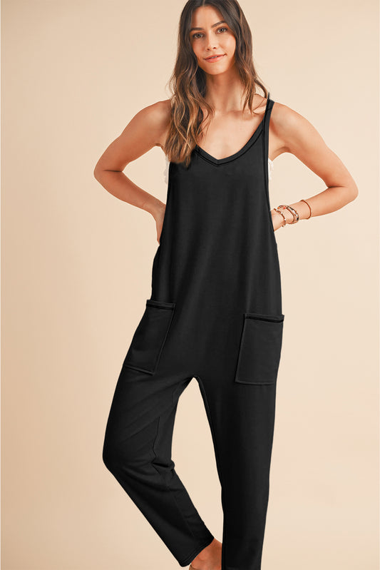 Black Solid Color Loose Fit Harem Jumpsuit