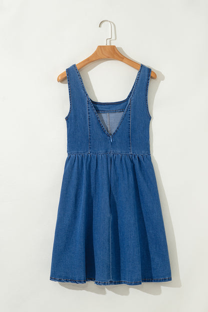 Sail Blue Bowknot A-line Sleeveless Denim Dress