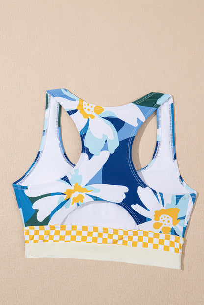 Green Floral Print Racerback High Waist Bikini Swimwear