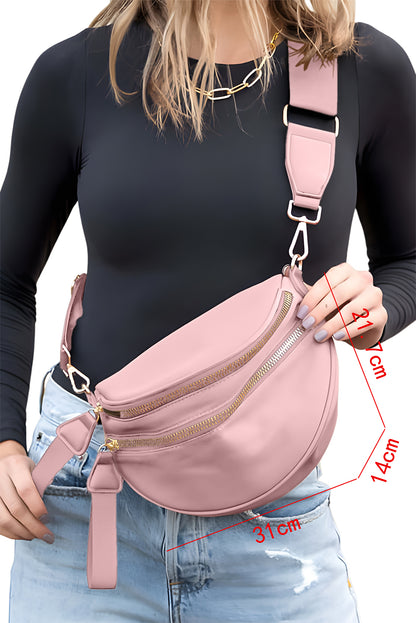 Black Wide Strap Zipper Crossbody Bag