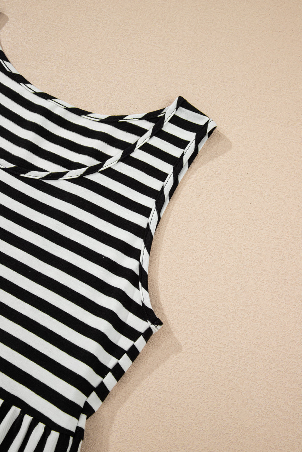 Rose Stripe U Neck Sleeveless Loose Fit Mini Dress