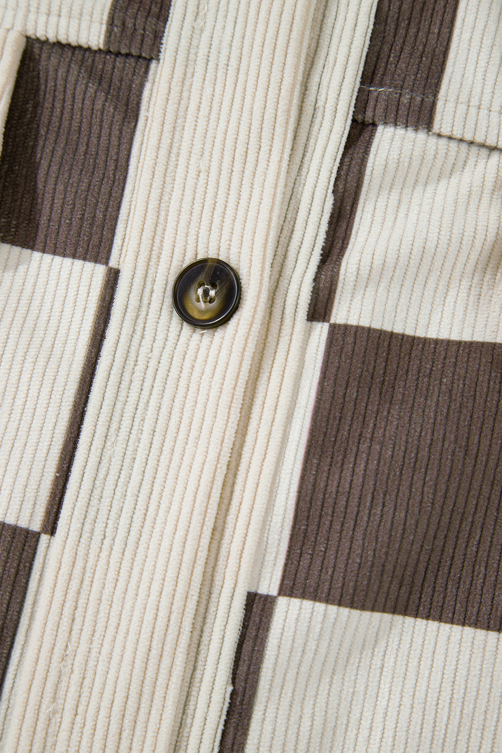 Brown Checkered Print Corduroy Plus Size Shacket