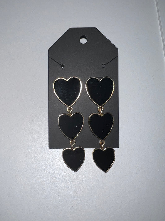 3 Black Heart Studs