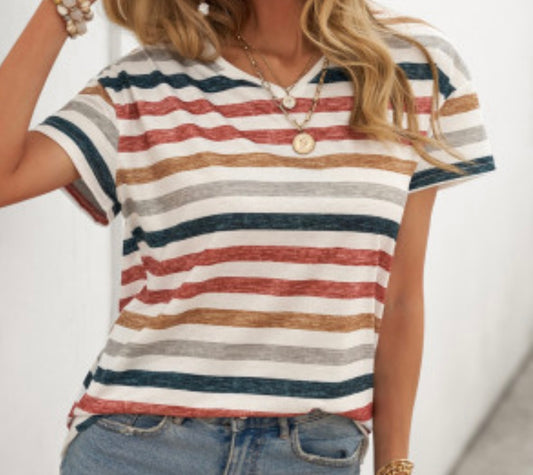 Colorful Striped V-Neck Tee